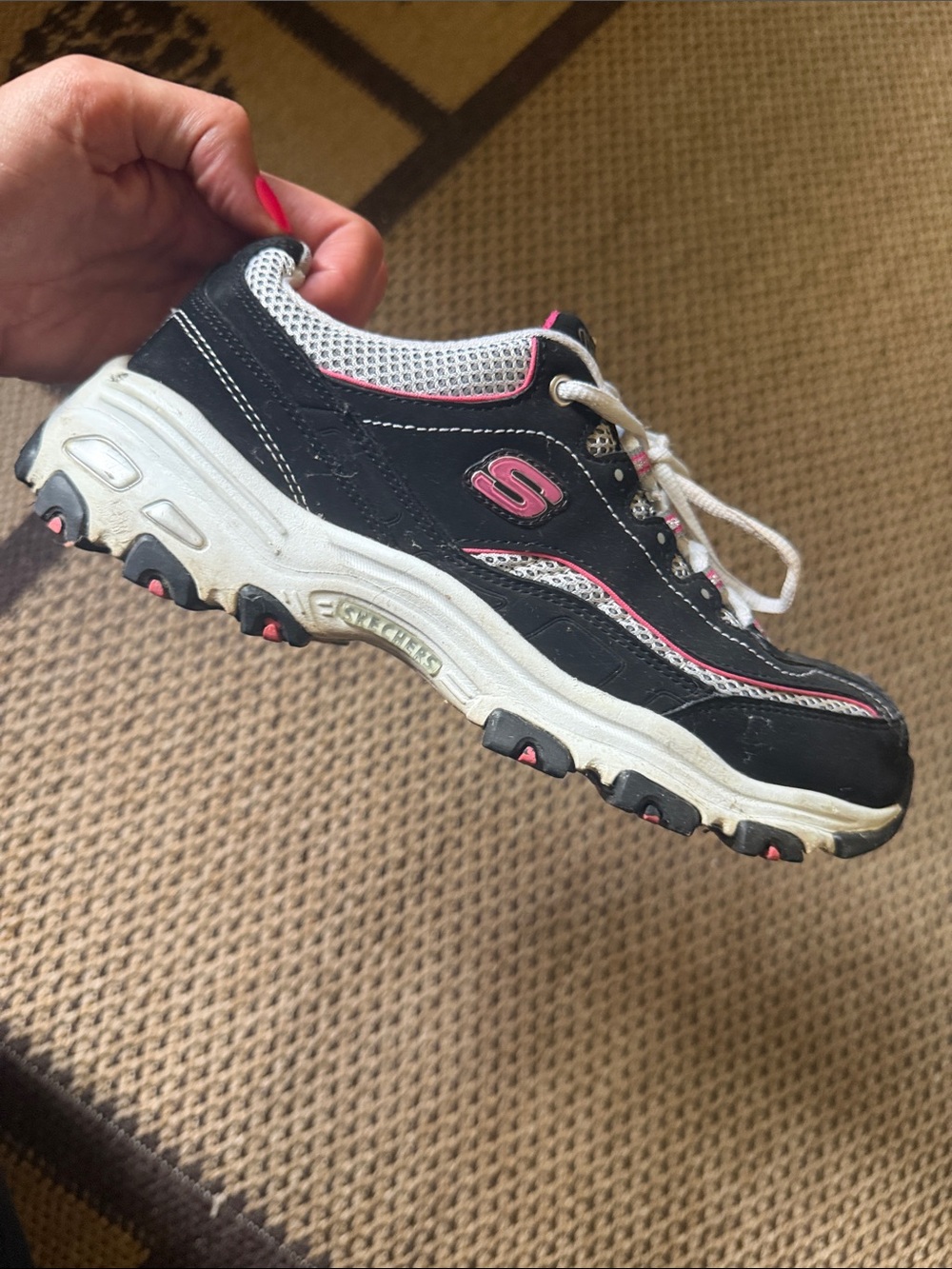 Skechers Women’s Black and Pink Trail-Style Sneakers